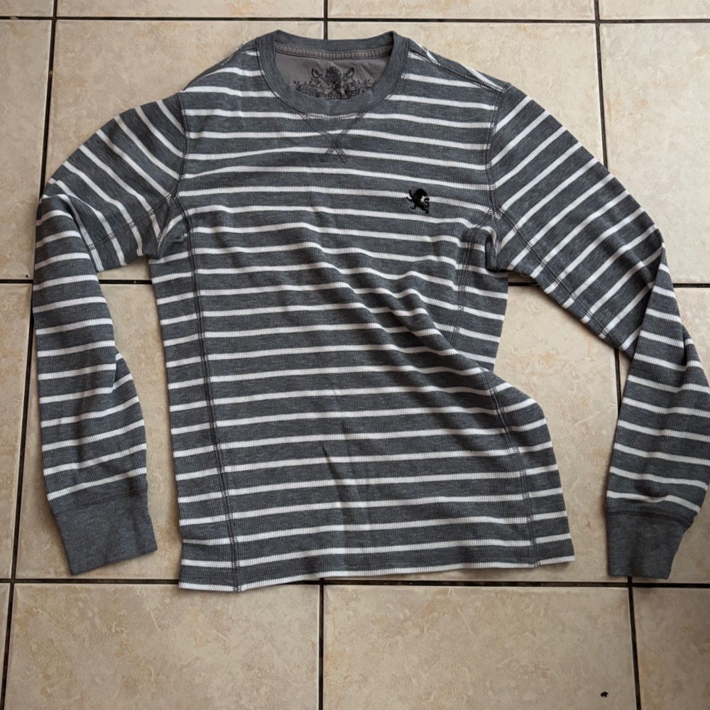 Express Gray and White Striped Long-Sleeve Sleep Top